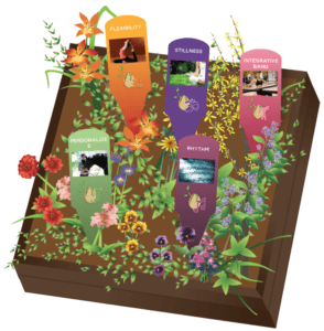 A wooden box with flowers and plants on it