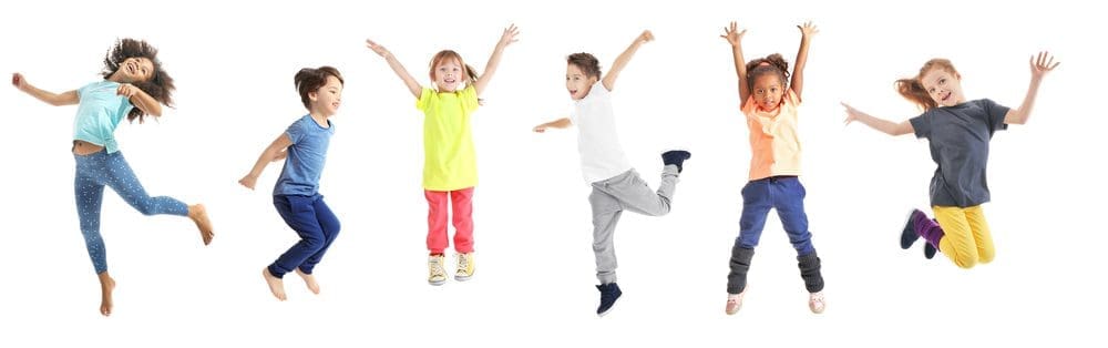 Collage,Of,Jumping,Schoolchildren,On,White,Background