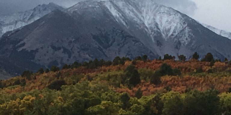 A mountain range with snow on top of it.